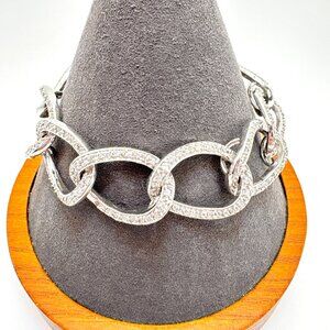 VTG Sterling Silver 925 Cubic Zirconia Oval Link Chain Bracelet Size 7.5" Length